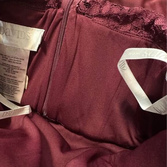 David’s Bridal Formal Lace One-Shoulder Braidsmaid Dress (Color: Wine) - Picture 8 of 8